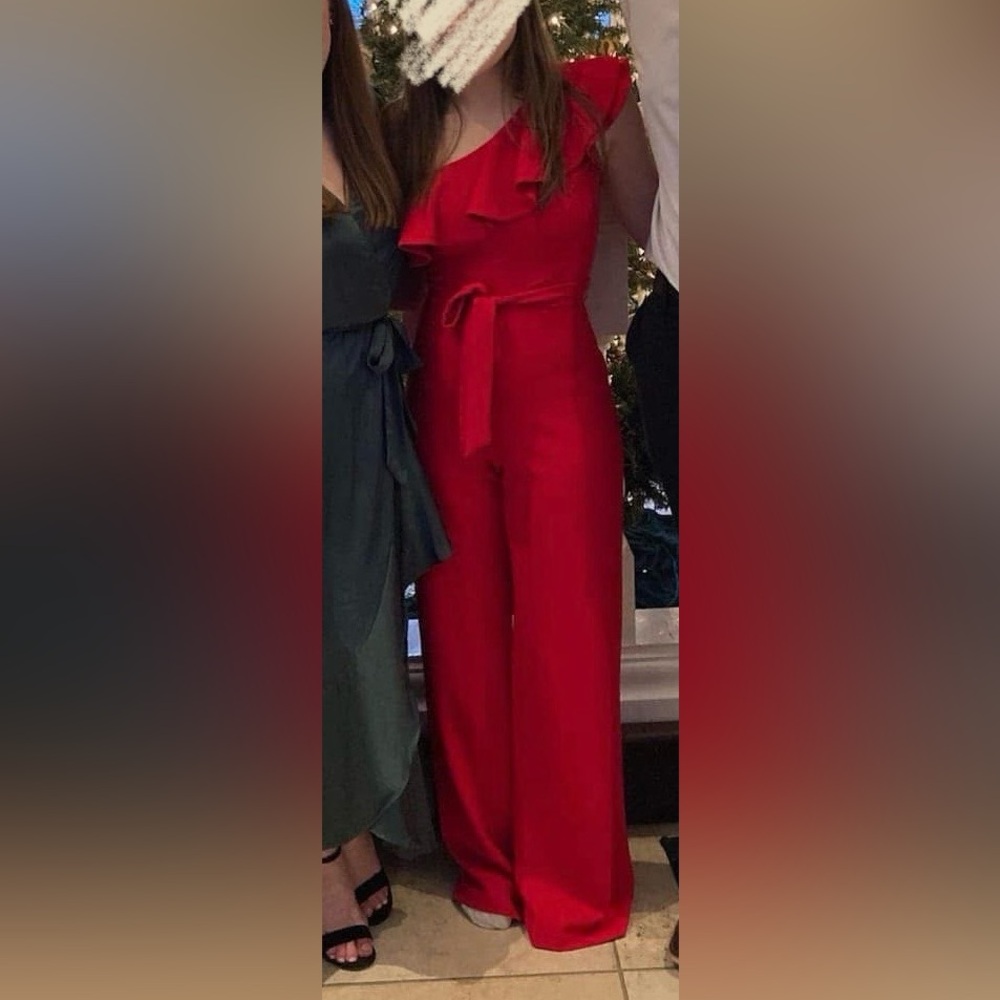 Red Jumpsuit one-shoulder